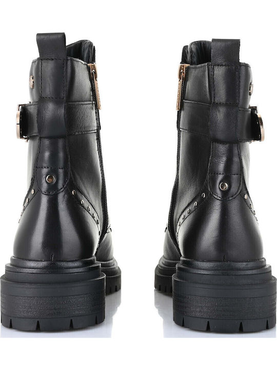 Leder Stiefeletten Damen Schwarz