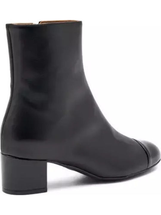 Leather Women's Ankle Boots with Medium Heel Black