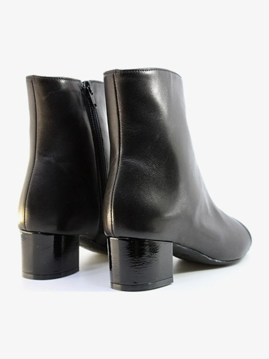 Leather Women's Ankle Boots with Medium Heel Black