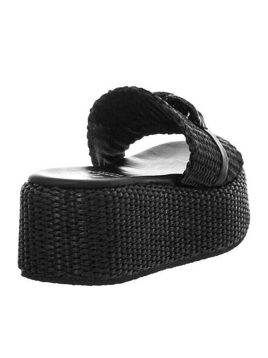Δερμάτινα Γυναικεία Σανδάλια Flatforms Μαύρα