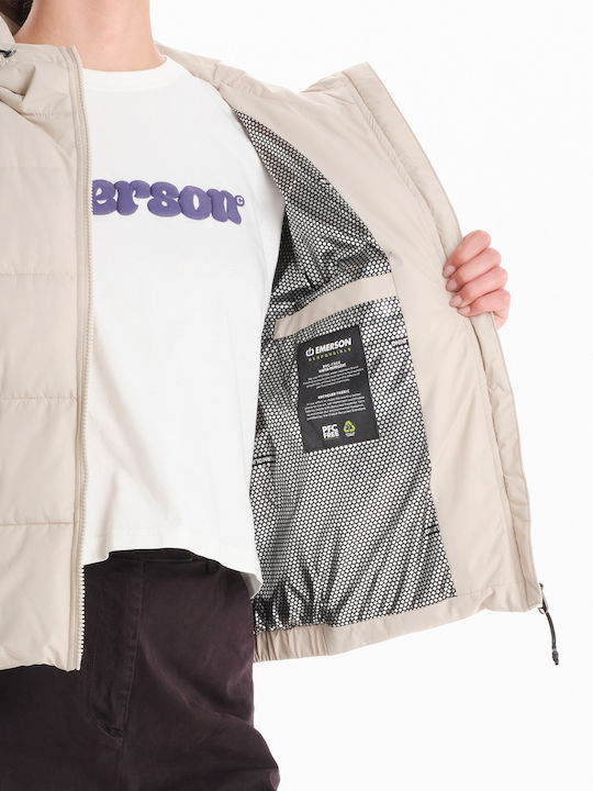 Short Women's Puffer Jacket for Winter Ecru