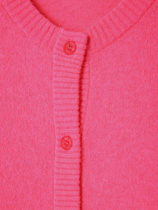 American Vintage Long Women's Knitted Cardigan with Buttons Fluo Pink