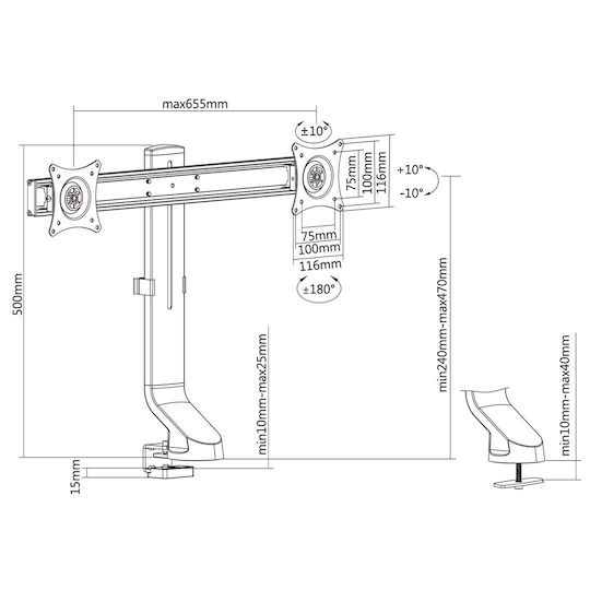 Maclean Energy MC-854 Stand Desk Mounted for 2 Monitors up to 27" with Arm