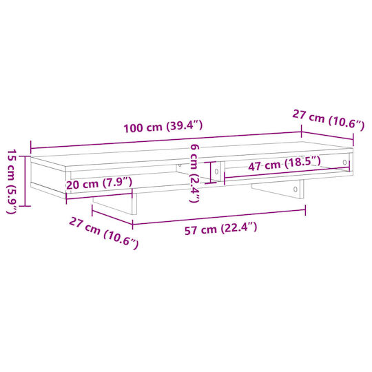 vidaXL Stand Desk Mounted for 2 Monitors Sonoma Oak 100x27x15 cm from Processed Wood Brown (854753)