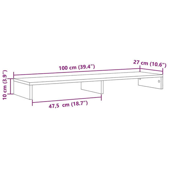 vidaXL Tabletop Suport pentru 2 Monitoare Sonoma 100x27x10 cm din lemn prelucrat Gri (854657)