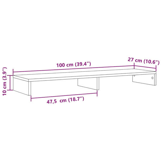 vidaXL Tabletop Suport pentru 2 Monitoare Aspect lemn vechi 100x27x10 cm din lemn prelucrat Maro (854659)