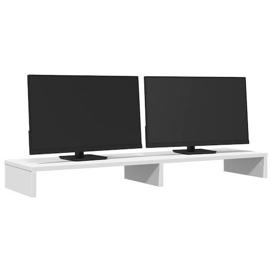 vidaXL Tabletop Suport pentru 2 Monitoare 100x27x10 cm realizat din PAL Albă (854652)