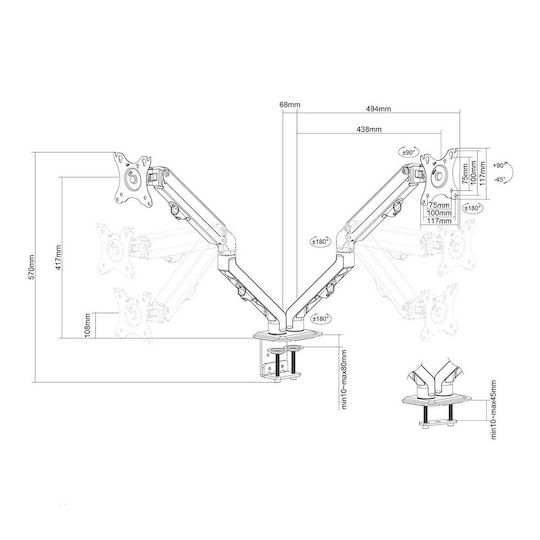 Newstar Stand Desk Mounted for 2 Monitors up to 27" with Arm (FPMA-D650DBLACK)