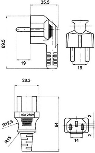 Schuko - IEC C13 Cable 2m Μαύρο 02.005.0056