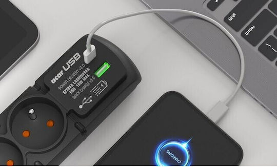 Acar Power Strip with Surge Protection 6 Positions with 1 USB-A, USB-C, Switch and Cable 1.5m
