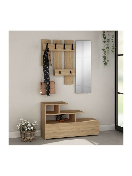 Vesty Hallway Furniture with Mirror & Coat Rack Natural Shade 100x30x61cm