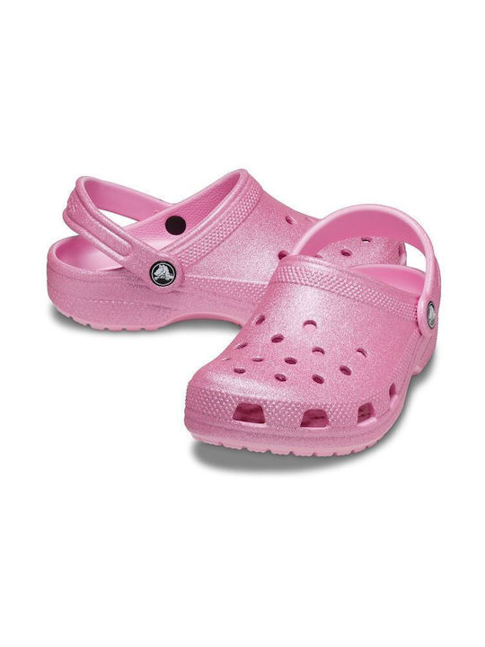 Crocs Classic Glitter Clog K Παιδικά Παπουτσάκια Θαλάσσης Ροζ