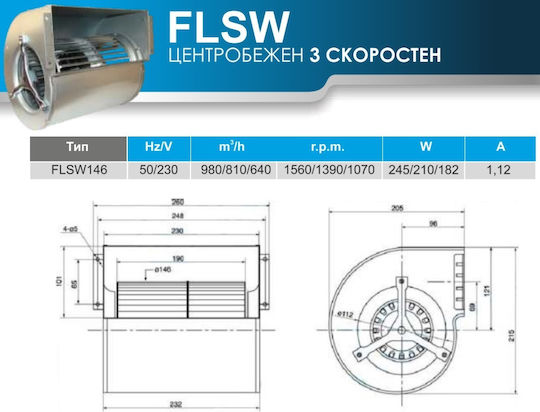 Mmotors FLSW146 Ventilator Centrifugal Șemineu x Argintiu