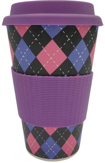 Balev Bio Chequered Κούπα Μπαμπού με Καπάκι Μωβ