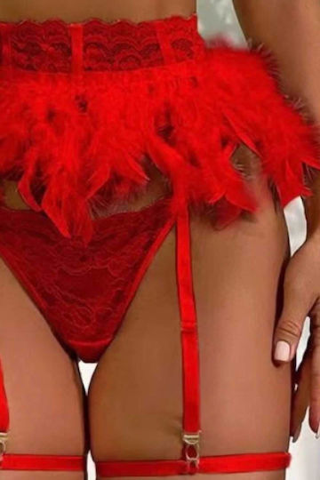 Pretty Lingerie Sexy Σετ Εσωρούχων με Δαντέλα & Ζαρτιέρες Κόκκινο