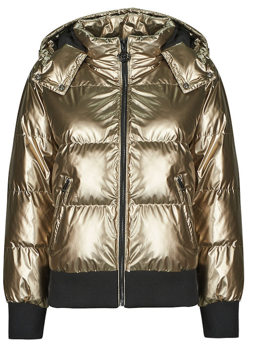 Κοντό Γυναικείο Puffer Μπουφάν για Χειμώνα Metallic