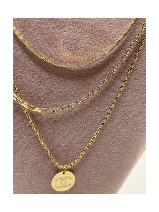 Necklace Triple from Gold Plated Steel