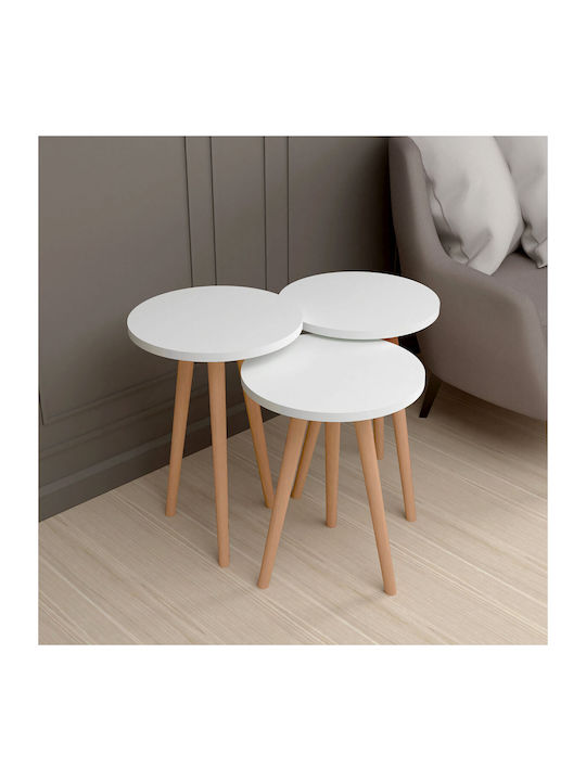 Round Side Table White Natural D1632931 3pcs L35xW35xH49cm