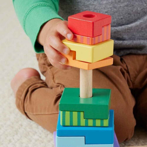 Mattel Pyramid Toy Wooden Stacking Shape Sorter made of Wood for 18++ Months