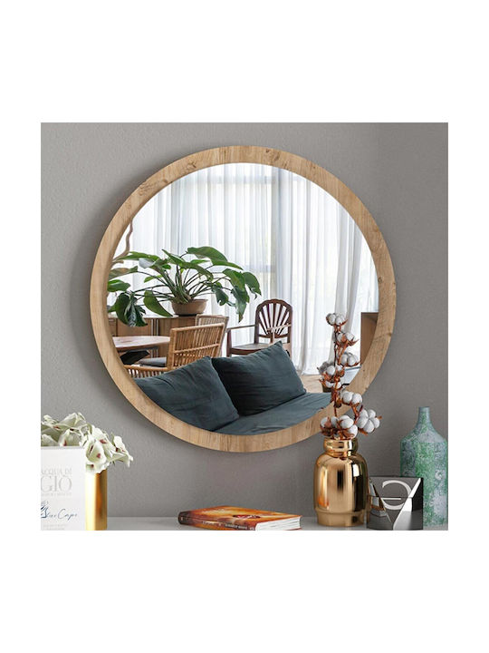 Pakketo Reflex Wall Mirror with Beige Wooden Frame 49x49cm 1pcs