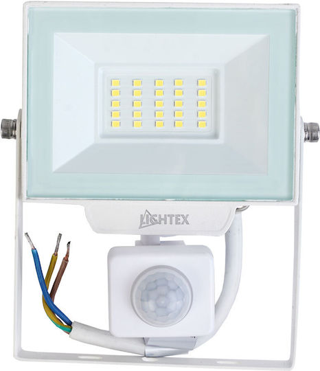 Lightex Στεγανός Προβολέας LED 20W Ψυχρό Λευκό 6500K με Αισθητήρα Κίνησης IP65