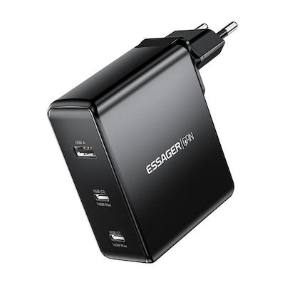 Essager Charger Without Cable with USB-A Port and 2 USB-C Ports 140W Black (ECT2CA-MQB01-Z)