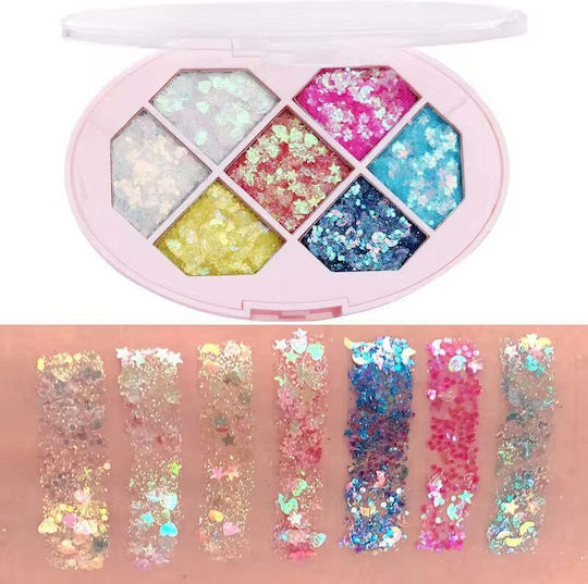 Paletă Glitter Flippy Variant 1 7 Nuante Corp Păr 50 G Rezistent la Apă 9.8 X 6.8 Cm Multicolor