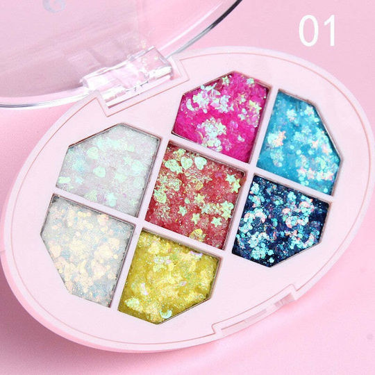 Paletă Glitter Flippy Variant 1 7 Nuante Corp Păr 50 G Rezistent la Apă 9.8 X 6.8 Cm Multicolor