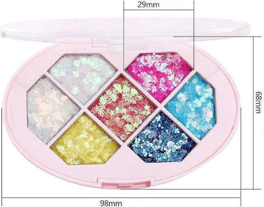 Paletă Glitter Flippy Variant 1 7 Nuante Corp Păr 50 G Rezistent la Apă 9.8 X 6.8 Cm Multicolor