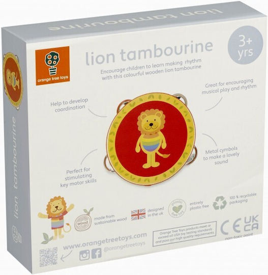 Orange Tree Toys Musical Instrument Tambourine Lion made of Wood with Music for 36++ Months