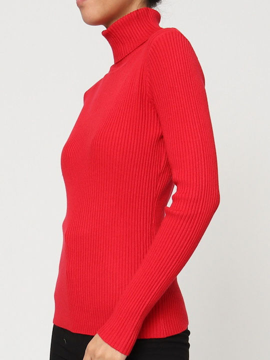 Cuca Women's Long Sleeve Sweater Turtleneck Red