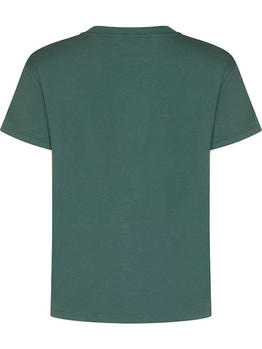 Logo Women's Blouse Cotton Short Sleeve Green