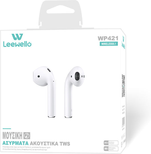 Leewello WP421 In-ear Bluetooth Handsfree Căști cu Carcasă de Încărcare Alb
