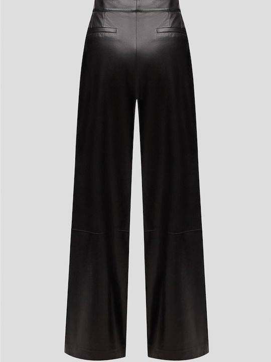 Hugo Boss Women's Leather Trousers in Relaxed Fit Black