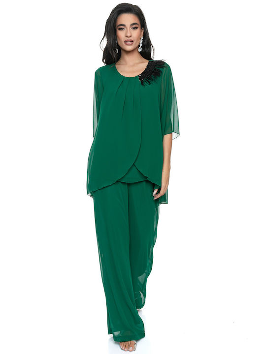 RichgirlBoudoir Women's Green Set with High-waisted Trousers