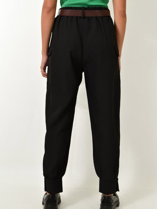 Potre Women's High-waisted Fabric Cargo Trousers Black