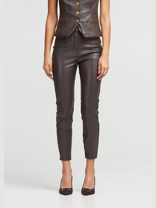 Lynne Women's Leather Trousers with Elastic coffee