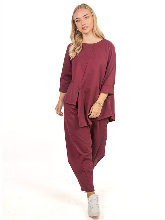 Ellen Femei Bordeaux Set cu Pantaloni cu Croială Morcov