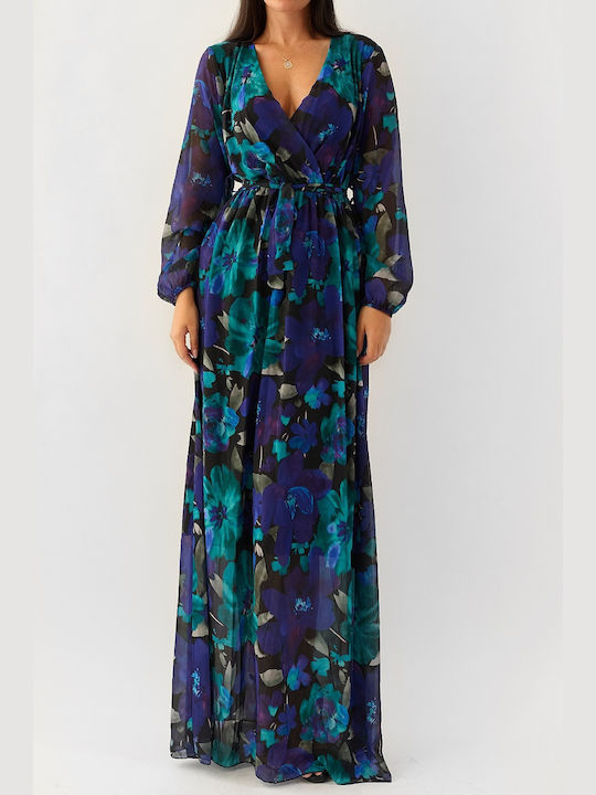 Nessie Blue Floral Maxi Dress with Belt