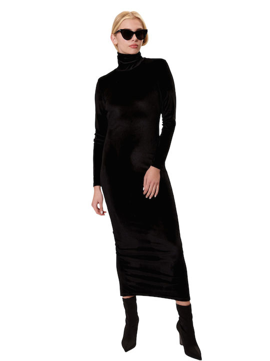 Midi Φόρεμα με Σκίσιμο Black