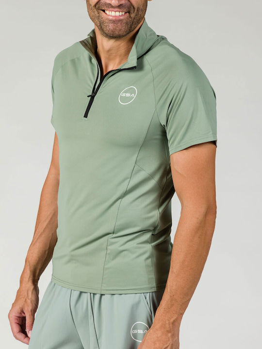 GSA Men's Athletic T-shirt Short Sleeve with Zipper Green