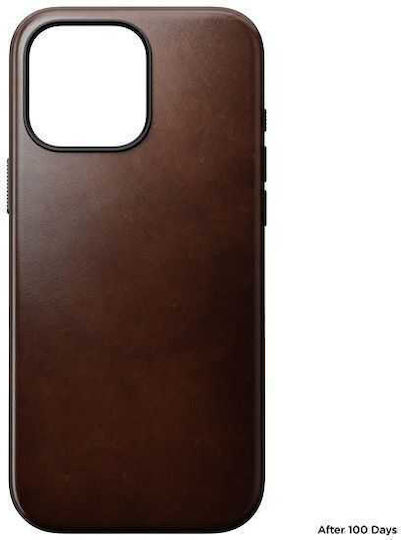 Nomad Modern Horween Back Cover Metallic 0.75mm with Strap Brown (iPhone 16 Pro Max)