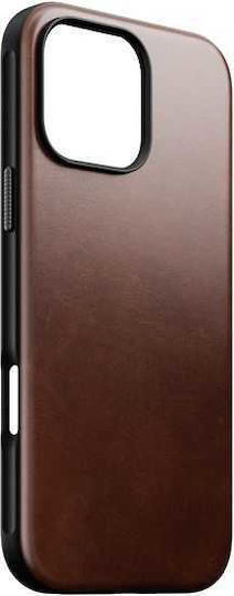 Nomad Modern Horween Back Cover Metallic 0.75mm with Strap Brown (iPhone 16 Pro Max)