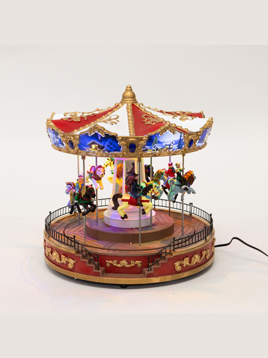 Eurolamp Christmas Decorative Carousel Red with Music and Movement 26.3x25.1x25.3cm.