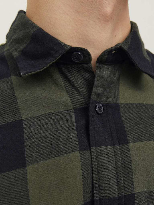 Long-sleeved Cotton Shirt Checked Brown
