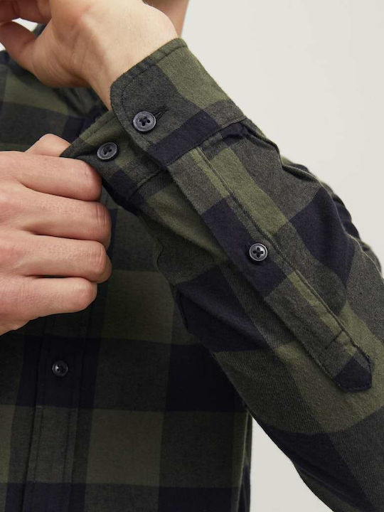 Long-sleeved Cotton Shirt Checked Brown