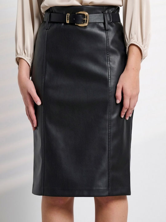 Matis Fashion Leather Pencil Midi Skirt in Black color