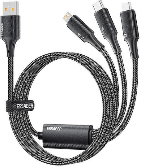 Essager Braided USB to Lightning / Type-C / micro USB 1.2m 2.4A Cable (629Z30)