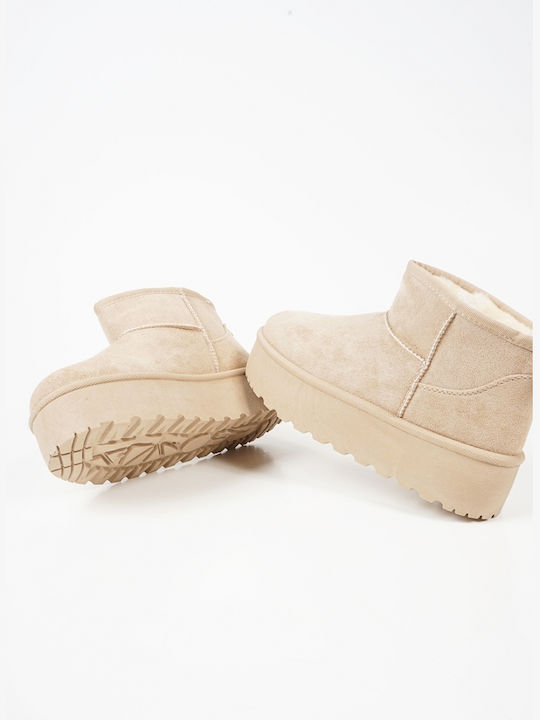 Suede Women's Ankle Boots with Fur Beige