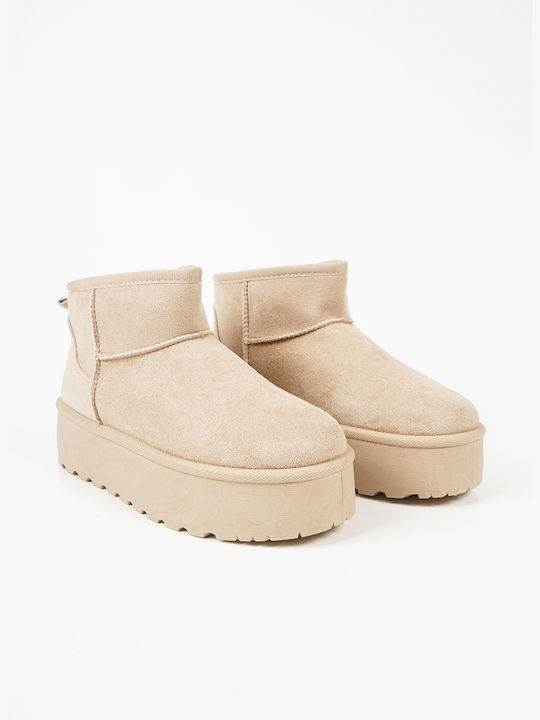 Suede Women's Ankle Boots with Fur Beige